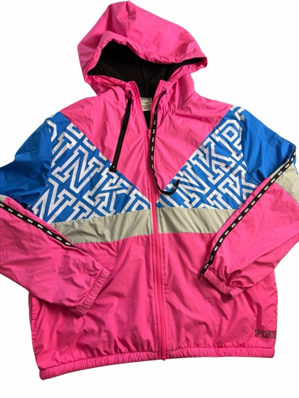 VS Pink M/L Anorak Jacket Sherpa Campus Full Zip hooded windbreaker coat